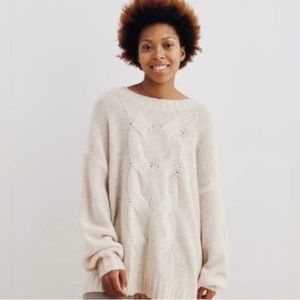 aerie Cream Cable Knit Scoop Neck Sweater